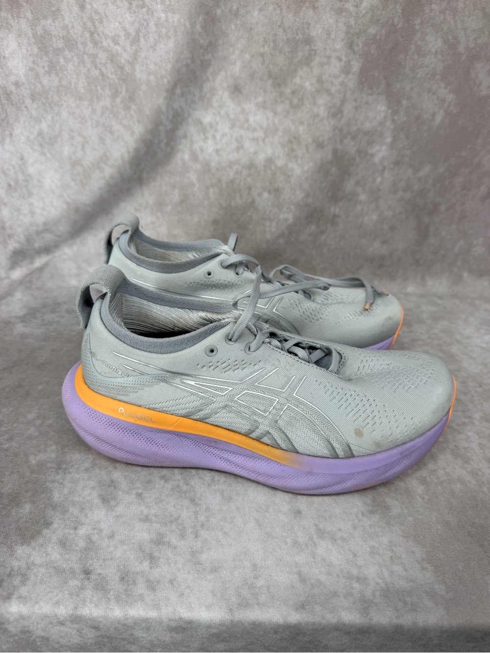 ASICS Gel Nimbus 26 Woman’s  Running Shoes Gray Purple Orange Lace-Up Sneaker